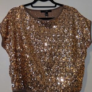 XXI Sequined Rose Gold Sleeveless Top